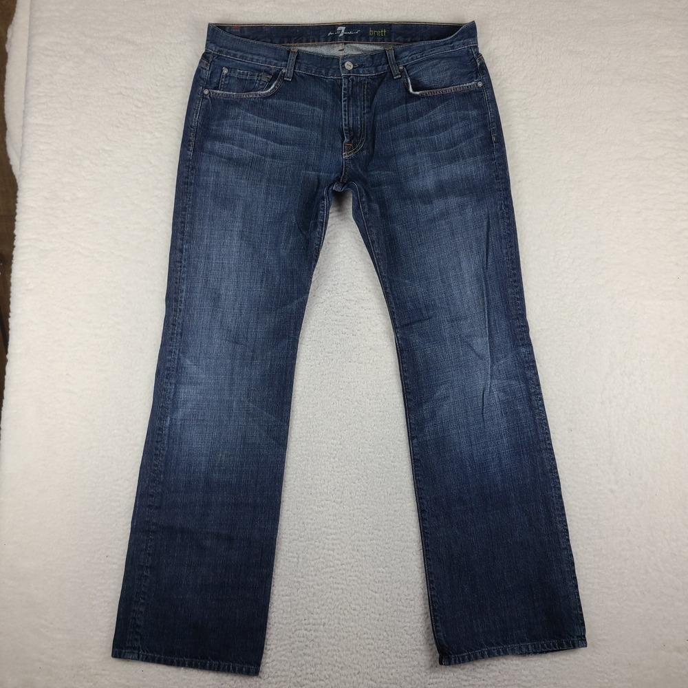 7 For All Mankind Jeans Mens 38x34 Blue Boot Cut Dark Wash Cotton 7FAM‎ Denim